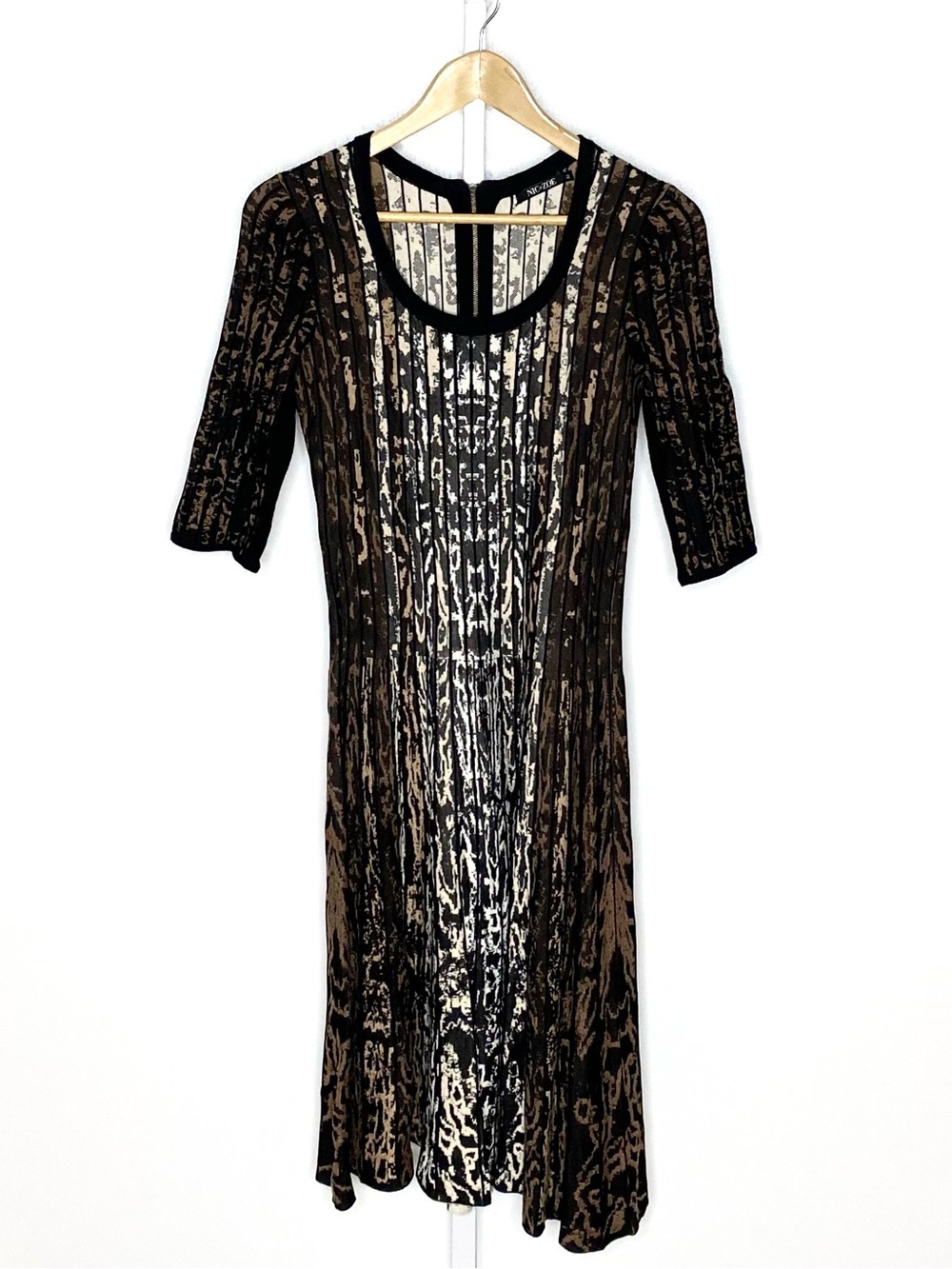 Nic + Zoe | Black/Tan/Brown/White Geometric Rib-Knit Sweater Dress Sz Medium